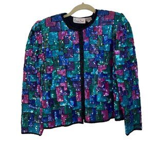 Laurence Kazar Vintage Womens Jacket Size Medium Multicolor Sequin Embellished